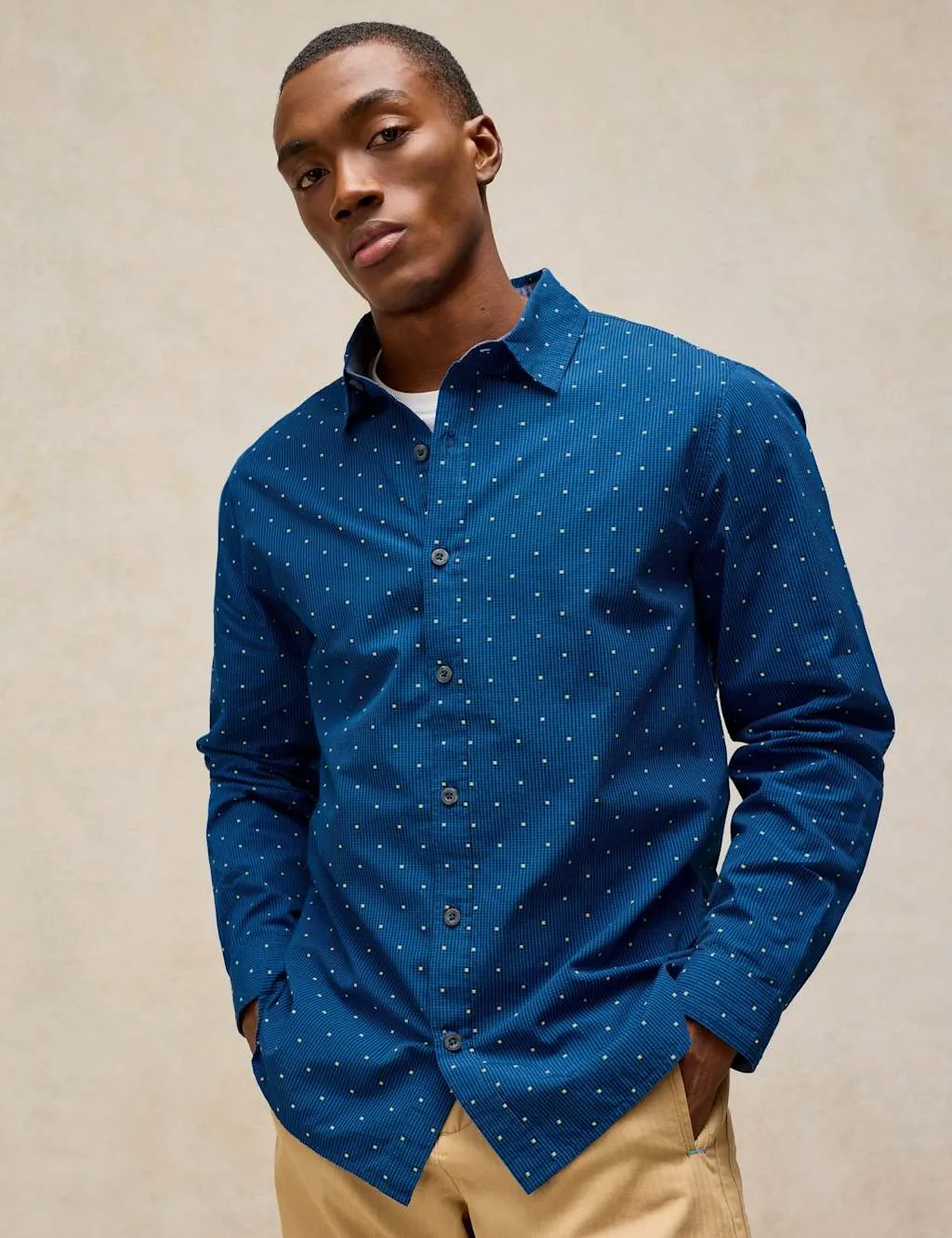 Douglas Pure Cotton Long Sleeve Shirt Navy Mix male - White stuff - FashionsVida