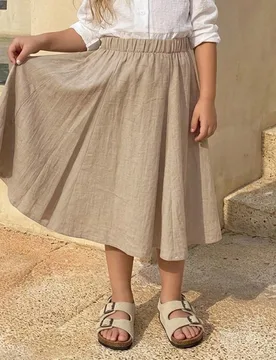 Falda casual versátil de unicolor con pliegues para niña joven, uso diario, otoño 7Y - Shein - FashionsVida