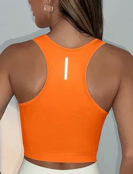 Camiseta deportiva sin costuras de alta elasticidad y top de tirantes naranja, elegante para entrenamiento de verano para ropa de mujer, conjuntos dep - Shein - FashionsVida