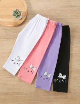 Piezas/Set Leggings de unicolor de 3/4 de largo para niñas en verano - Suaves, elásticos, transpirables, pantalones ajustados, edades 4-7 con cintur - Shein - FashionsVida