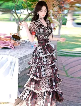 A new style of vacation-themed printed cake elegant and youthful waist-cinching dress - Aliexpress - FashionsVida