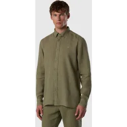 Camisa de hombre en lino con botón en cuello