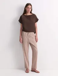 Linen Blend Relaxed Tapered Trousers Light Brown female