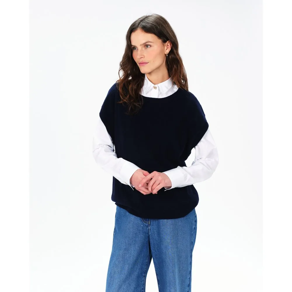 Chaleco de mujer con cuello redondo en lana 100% - Caroll - FashionsVida