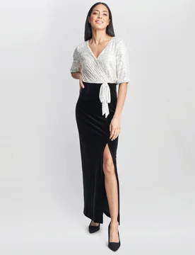 Womens Matilyn Maxi Sequin Dress With Velvet Skirt - Black - Size 20 Uk - Gina Bacconi - FashionsVida