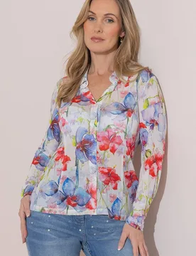 Women's Floral Mesh Blouse Size: 22 - Multicolor - Size: 22 - Klass. - FashionsVida