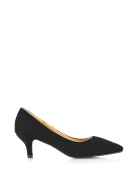 Women's 'Cali' Pointed Toe Low Kitten Heel Court Shoes Elegant Stiletto Pumps in Jet Black Size: 7 - Jet Black - Size: 7 - XY London - FashionsVida