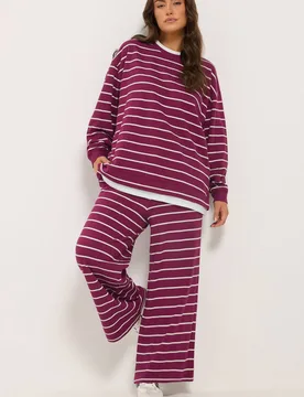Women's 2-In-1 Stripe Cotton Sweatshirt in Burgundy Size: 26-28 - Burgundy - Size: 26-28 - Yours - FashionsVida