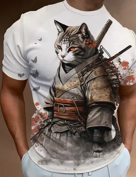 D Samurai Cat Print Short Sleeve T-Shirt For Men New Retro Men's T-Shirt Fashion Oversized Man Clothes Quick Dry Tees Tops 2024 - Aliexpress - FashionsVida