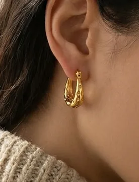 Vintage Hammer Pattern U Hoop Earrings Waterproof Stainless Steel Non Tarnish Chic Trendy Versatile Piercing Ear Accessories - Aliexpress - FashionsVida