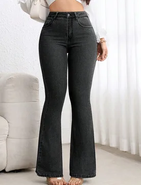 Jeans casuales de mujer con vuelo y bolsillos, versátiles XS - Shein - FashionsVida