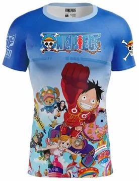 Maglietta A Maniche Corte One Piece Egghead Luffy Straw Hat Crew Blue L - OTSO - FashionsVida
