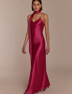 Brooklyn Dress in Hot Pink Satin - Strappy Slip Bridesmaid Dress - XS - Rewritten - FashionsVida