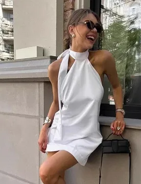 Summer New White Halter Neck A Line Short Dress Women Commute Figure Flattering Temperament - Aliexpress - FashionsVida
