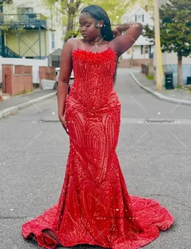 Luxury Red Crystal Mermaid Prom Dresses For Black Girls Strapless Plus Size Sequin Evening Dress 2026 Aso Ebi Formal Birthday - Aliexpress - FashionsVida