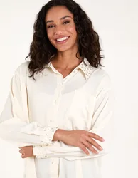 Embellished Collar & Cuff Satin Shirt - M/L / CREAM - female