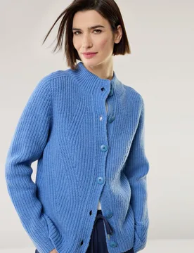 Cashmino Strickjacke Nahtlos, noch offen: Größenlauf, Farbe Blau, 40, weiche Merinowolle mit kostbarem Cashmere Damen - Walbusch - FashionsVida