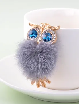 EASYA Cute Big Rhinestone Owl Keychain 3 Colors Lovely Fur Pompom Animal Owl Key Chain Women Bag Charm Pendant Car Key Rings - Aliexpress - FashionsVida