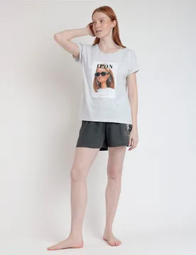 Pijama corto de mujer de punto vigoré con detalles bordados - Admas - FashionsVida
