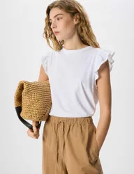 Frill Sleeve Broderie Tee White female