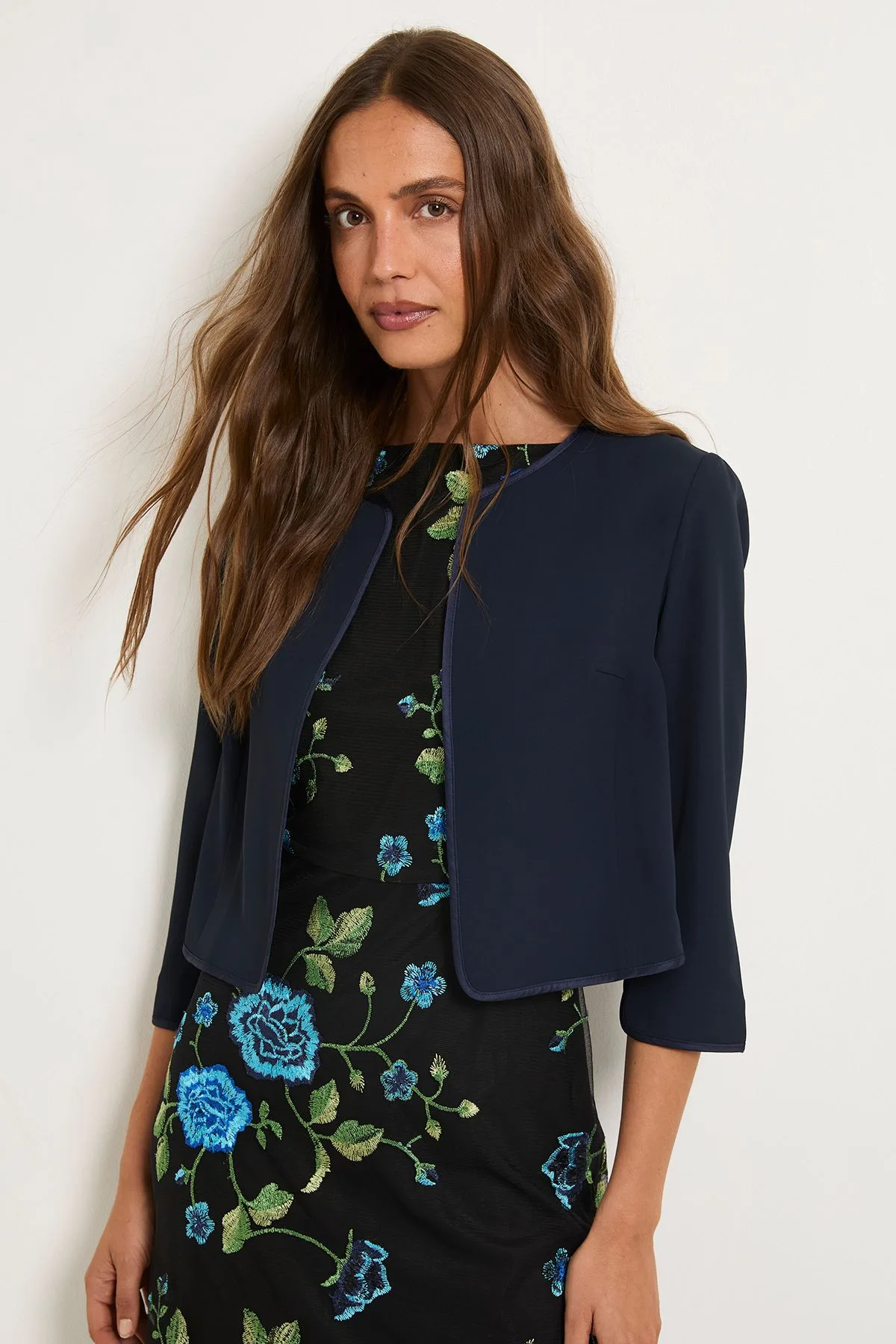 Womens Woven Collarless Jacket - Navy - Size 18 Uk - Wallis - FashionsVida