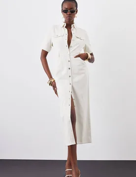 Women's Forever Denim Maxi Shirt Dress in Cream Size: 12 - Cream - Size: 12 - Karen millen - FashionsVida