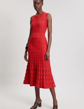 Womens Knit Stitch Detail Sleeveless Midi Dress - Red Viscose - Size Medium - Karen millen - FashionsVida
