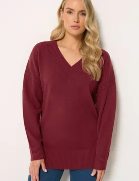 Women's Tall V-Neck Knitted Jumper in Burgundy Size: 18-20 - Burgundy - Size: 18-20 - Long tall sally - FashionsVida