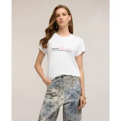 Camiseta de mujer de punto jersey con inscripción bordada ajuste regular con cuello redondo