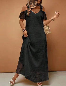 Vestido de línea A de unicolor con adorno floral, elegante y casual para vacaciones y uso diario, tallas grandes, primavera/verano 3XL - Shein - FashionsVida