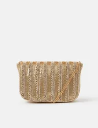 Striped Beaded Flap Cross Body Clutch Bag Gold female