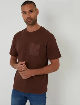 Mens Havana Regular Fit Crew Neck T-Shirt In Chestnut - Size Medium - Threadbare - FashionsVida