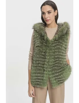 Chaleco de pelo de mujer largo de zorro reversible con capucha - De la Roca - FashionsVida