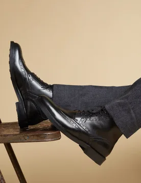 Leather Side Zip Brogue Boots Black male - Jones Bootmaker - FashionsVida