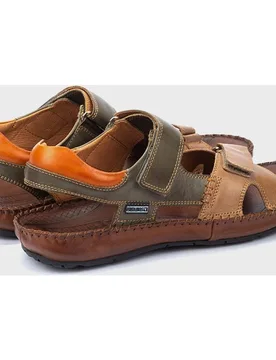 Sandalias de hombre de piel con plantilla acolchada y doble cierre adherente - Pikolinos - FashionsVida