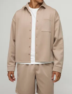 Herren Oversized Scuba-Hemd und entspanntes Shorts-Set Taupe Größe Medium - boohooMAN - FashionsVida