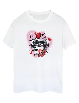 Womens/ladies Love Together Mickey & Minnie Mouse Boyfriend T-Shirt (White) - Size Small - Disney - FashionsVida