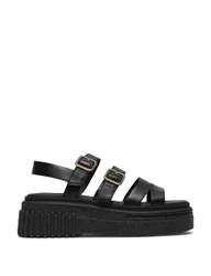 Leather Buckle Platform Slingback Sandals Black female
