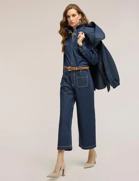 Camisa de mujer de denim con bolsillos ajuste regular cierre frontal inglés - Motivi - FashionsVida