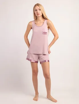 Pijama corto de mujer de punto modal con detalles satinados - Admas - FashionsVida