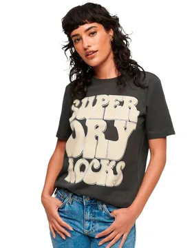 T-shirt à Manches Courtes 70´s Retro Rock Logo Washed Black XS - Superdry - FashionsVida
