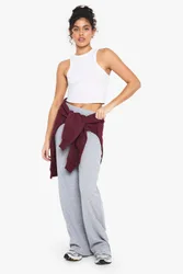 Womens Double Layer Modal Rib Wide Leg Trouser - Grey - Size 6 Uk
