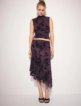 Asymmetrischer Tüllrock Purpurrot L - Stradivarius - FashionsVida