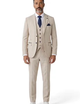 Mens Cream Checked Tailored Fit Suit - Regent - Size 44" (Chest) 38" (Waist) - Paul Andrew - FashionsVida