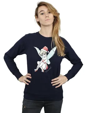 Women's Tinkerbell Christmas Fairy Sweatshirt in Navy Size: Large - Navy - Size: L - Disney - FashionsVida