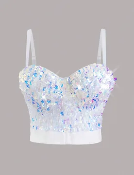 Top de camisola decorado con lentejuelas láser holográficas, top bustier corto sexy y con soporte para fiesta, actuación, ropa de exterior, vacacio - Shein - FashionsVida