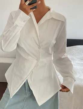 Blusa Camisa de unicolor con Cintura Ajustada Manga Larga Casual Elegante Estilo Old Money para Verano Primavera Otoño para Mujeres Vacaciones L - Shein - FashionsVida