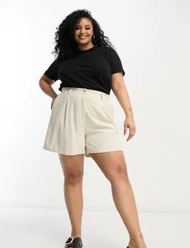 Womens Design Dad Short With Linen In Stone - Size 26 Uk - ASOS Curve - FashionsVida