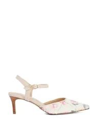 Linen Floral Stiletto Heel Court Shoes Natural female