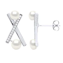 Earrings Genuine Freshwater Pearl Button 4-5 Mm — Rhodium-Plated Sterling Silver 925 - White